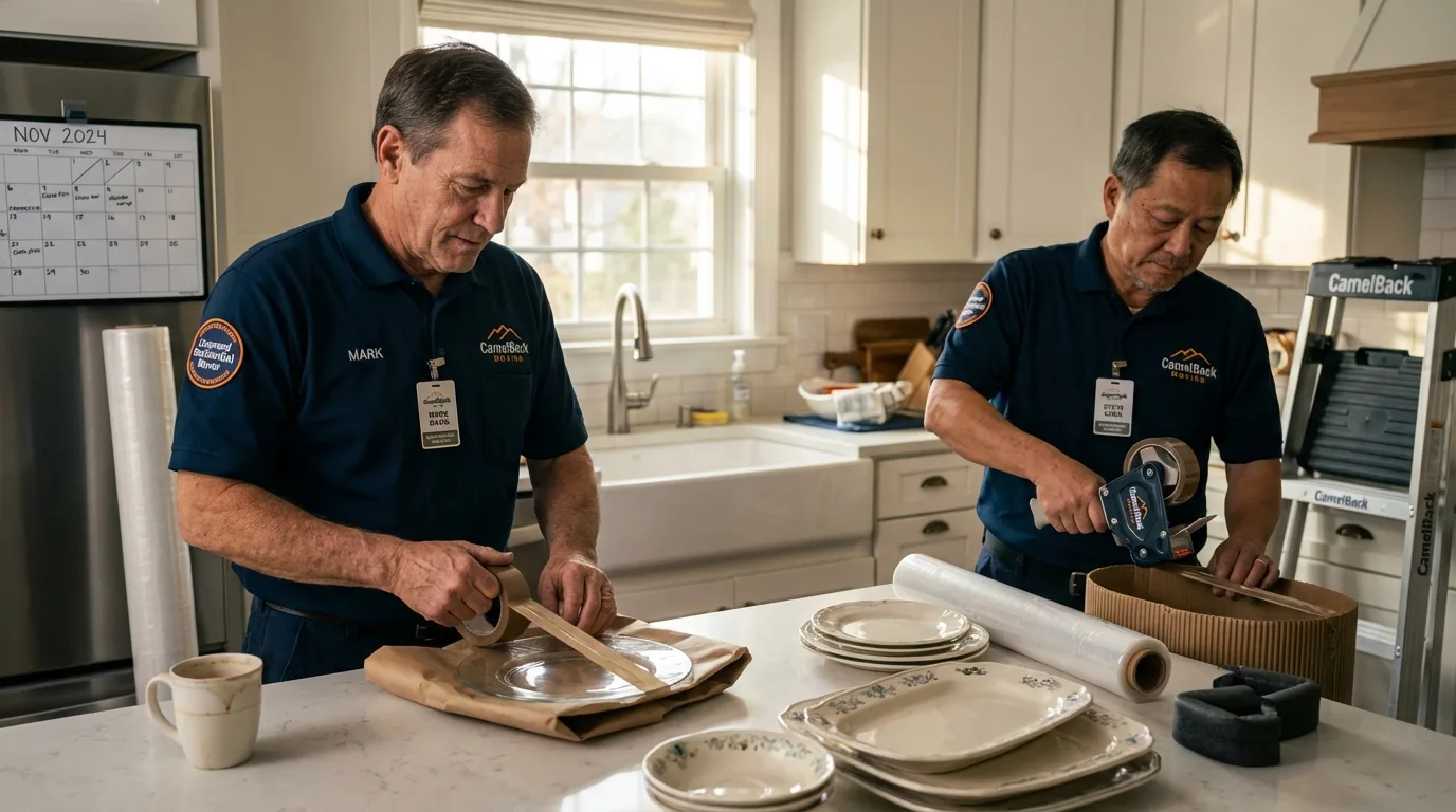 Professional crew packing kitchen dishware in Reisterstown, MD